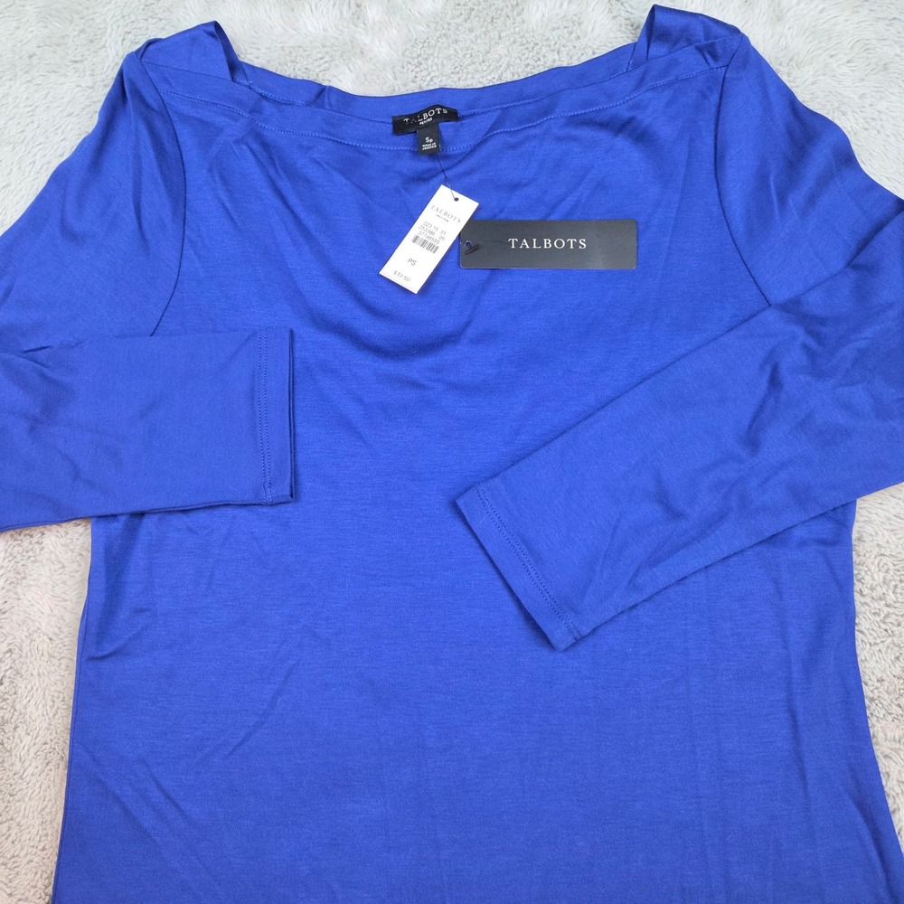 Talbots Boat Neck Top Womens PS 3/4 Sleeve Supima Cotton Modal Royal Blue New